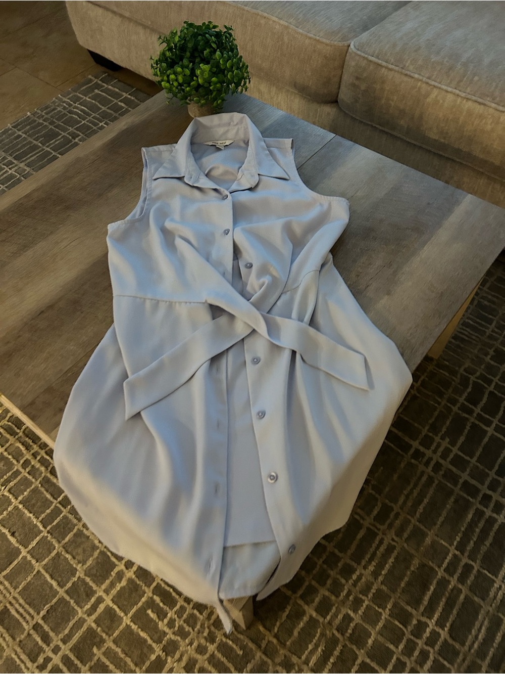 NINE WEST Sleeveless Button-Front Tie-Waist Top - Light Blue